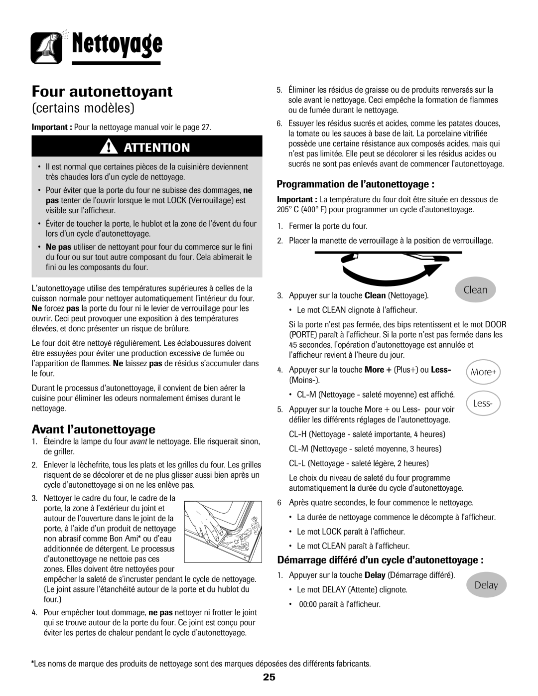 Maytag 8113P574-60 important safety instructions Nettoyage, Avant l’autonettoyage, Programmation de l’autonettoyage 