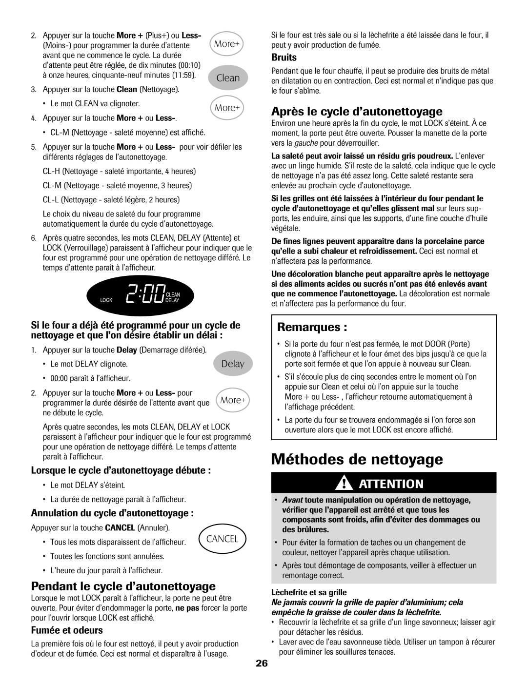 Maytag 8113P574-60 Méthodes de nettoyage, Après le cycle d’autonettoyage, Pendant le cycle d’autonettoyage, Remarques 