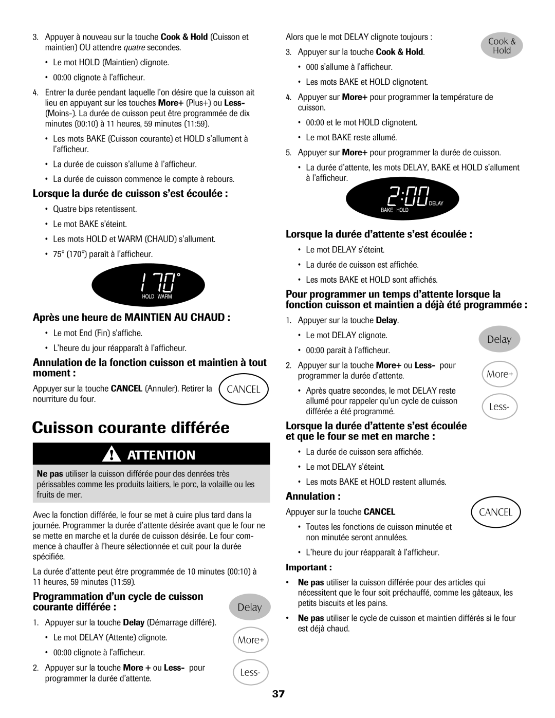 Maytag 8113P574-60 important safety instructions Cuisson courante différée 