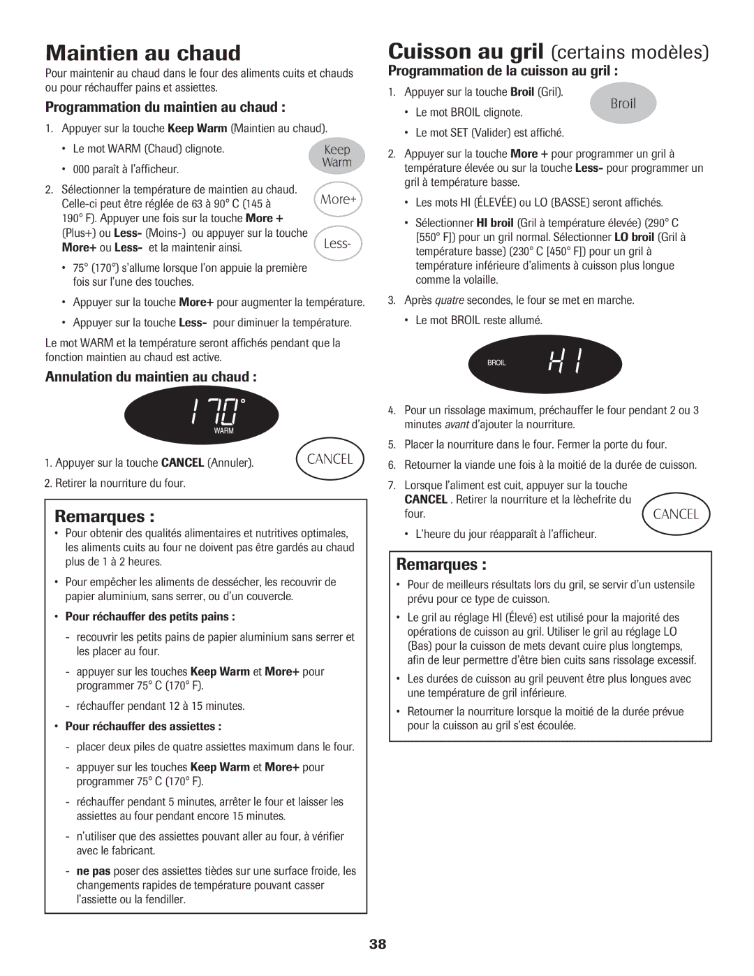 Maytag 8113P574-60 Maintien au chaud, Cuisson au gril certains modèles, Programmation du maintien au chaud 