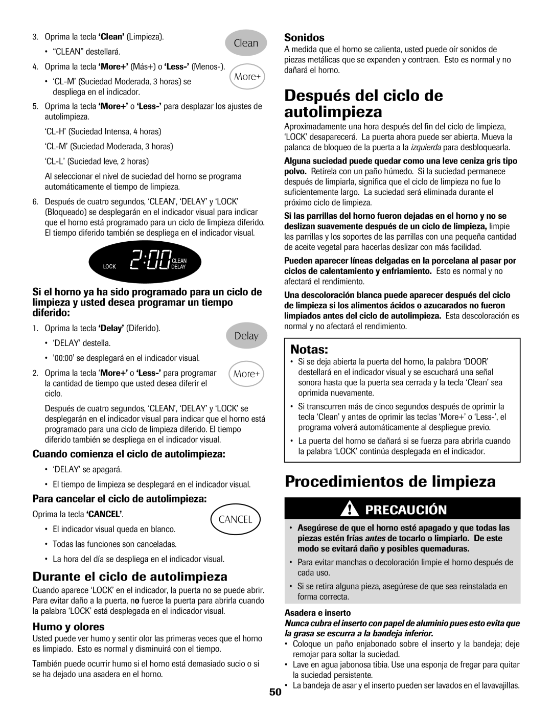 Maytag 8113P574-60 Después del ciclo de autolimpieza, Procedimientos de limpieza, Durante el ciclo de autolimpieza, Notas 