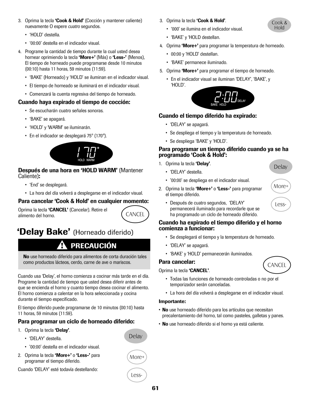 Maytag 8113P574-60 important safety instructions ‘Delay Bake’ Horneado diferido 