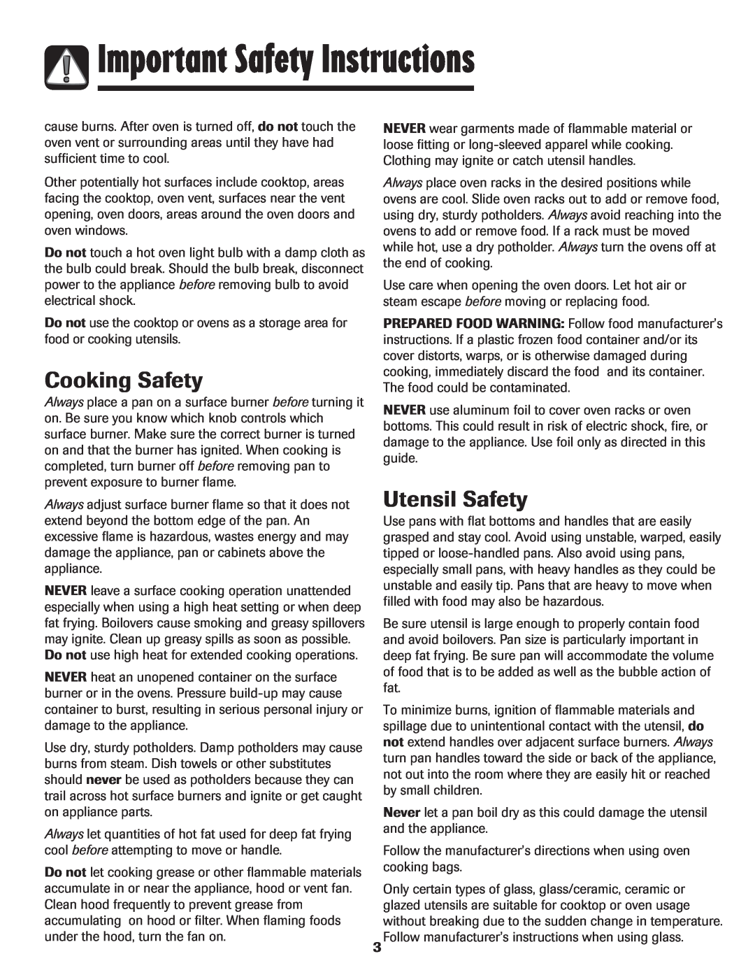 Maytag 8113P636-60, MER6765BAB, MER6765BAW, MER6765BAQ, MER6765BAS manual Cooking Safety, Utensil Safety 