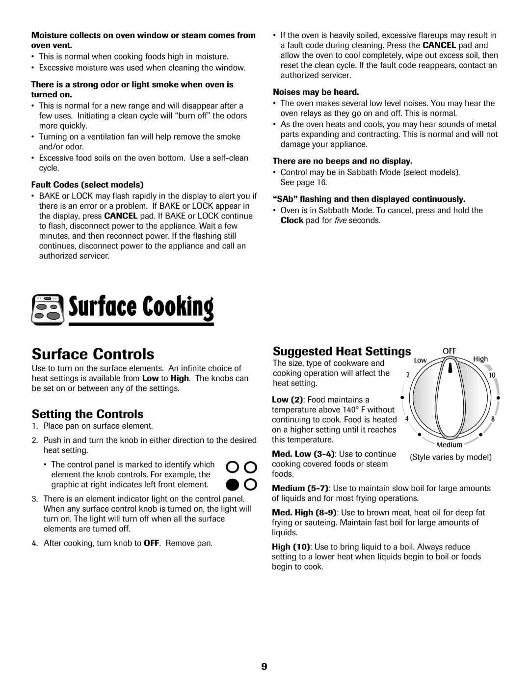 Maytag 8113P655-60 warranty Surface Controls, Setting the Controls, Suggested Heat Settings 