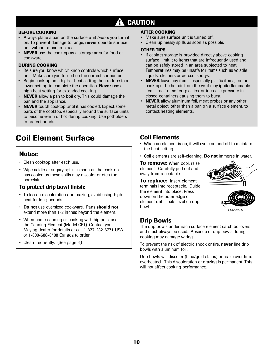 Maytag 8113P655-60 warranty Coil Element Surface, Coil Elements, Drip Bowls, To protect drip bowl finish 