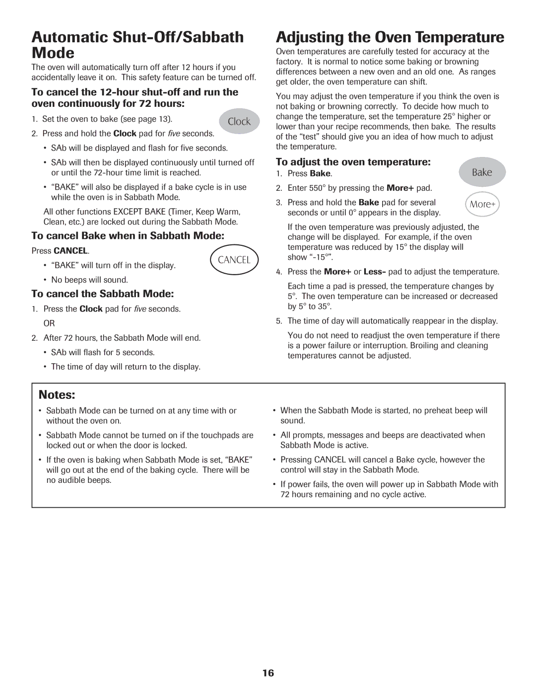 Maytag 8113P655-60 Automatic Shut-Off/Sabbath Mode, Adjusting the Oven Temperature, To cancel Bake when in Sabbath Mode 