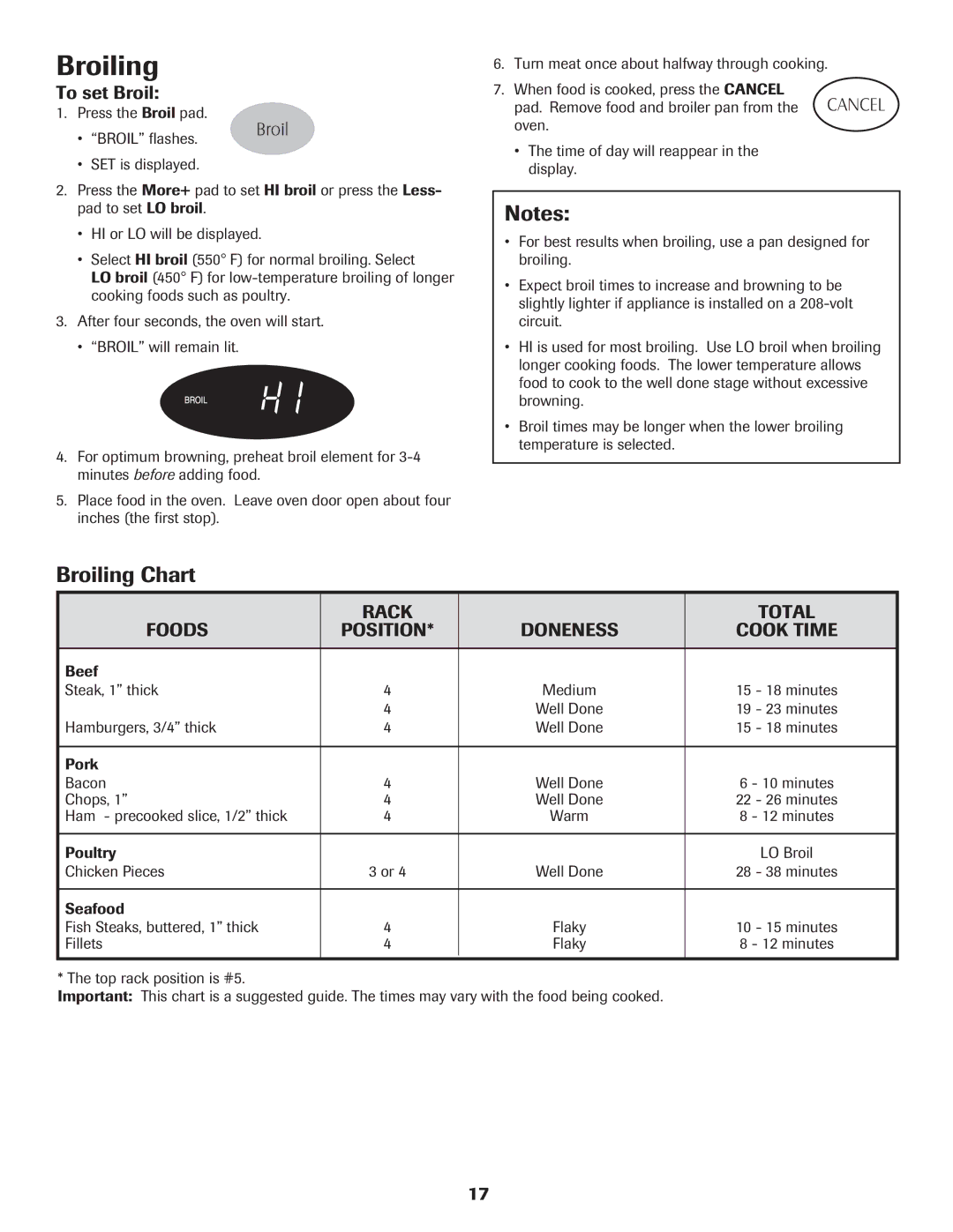 Maytag 8113P655-60 warranty Broiling Chart, To set Broil 