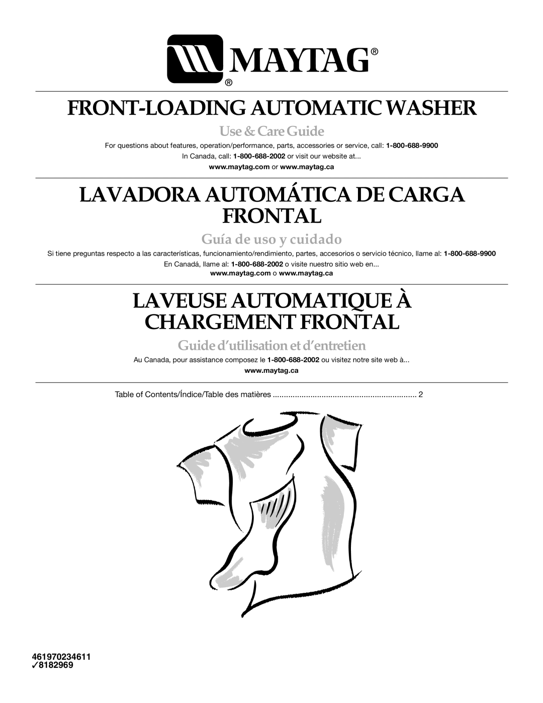 Maytag 8182969 manual FRONT-LOADING Automatic Washer 