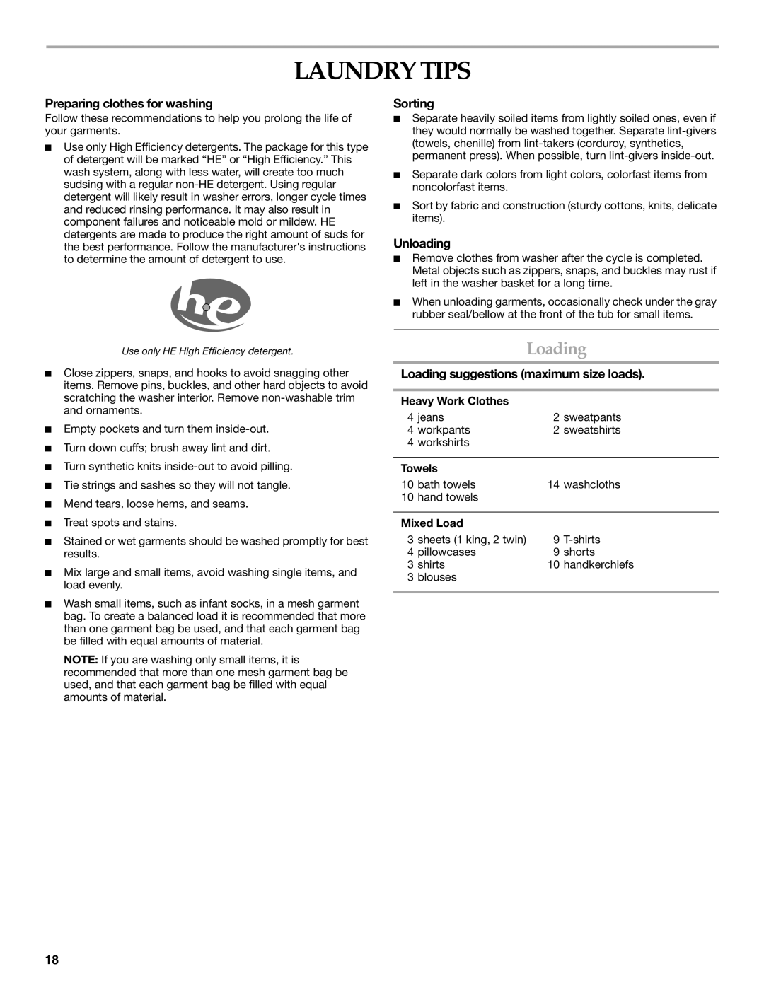 Maytag 8182969 manual Laundry Tips, Loading 