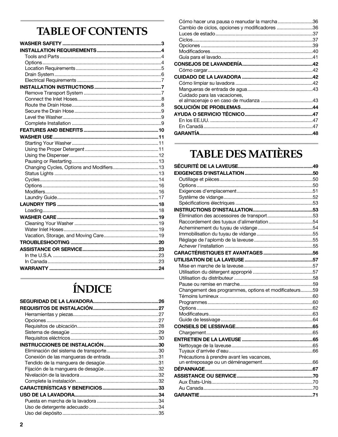 Maytag 8182969 manual Table DES Matières, Table of Contents 