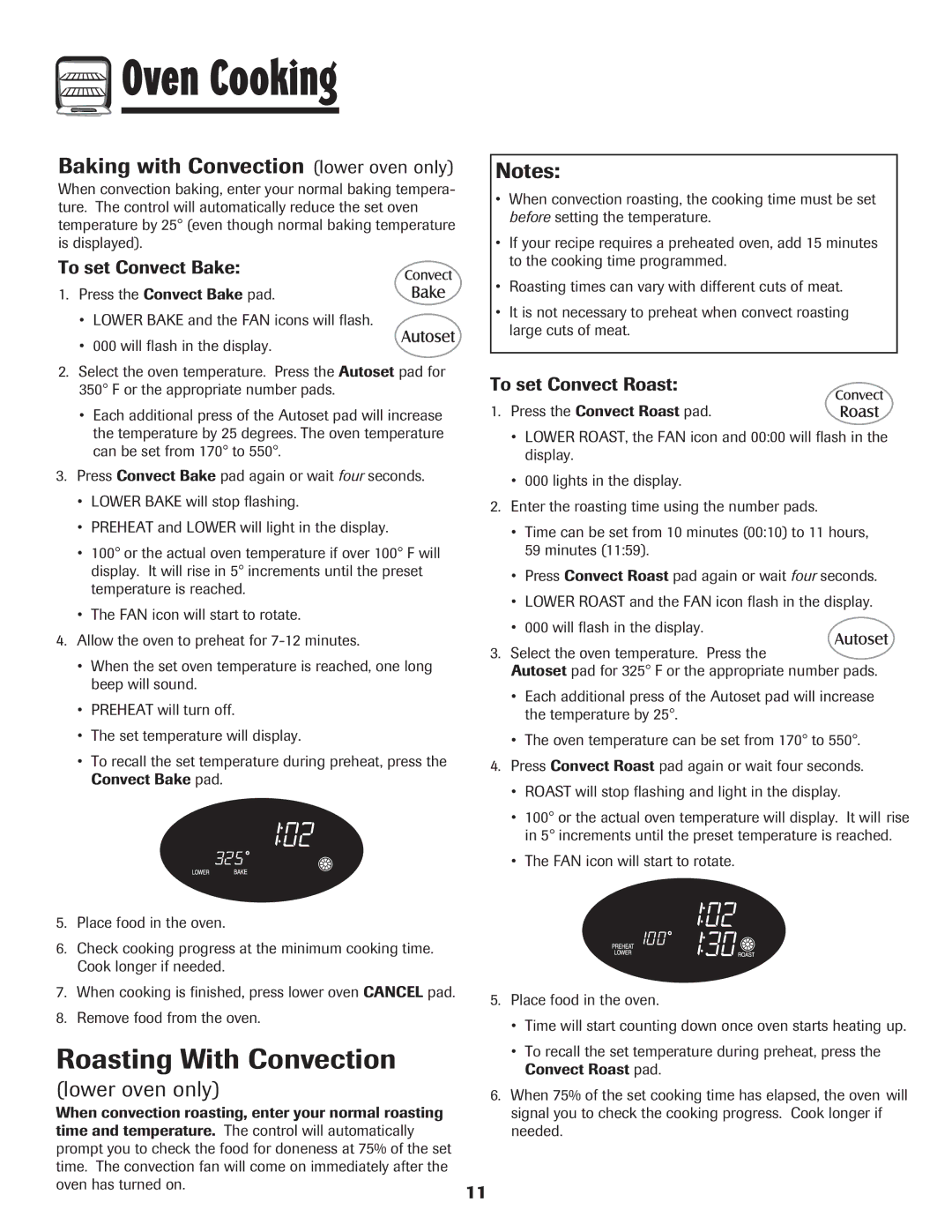 Maytag 850 Series Roasting With Convection, Baking with Convection lower oven only, Lower oven only, To set Convect Bake 