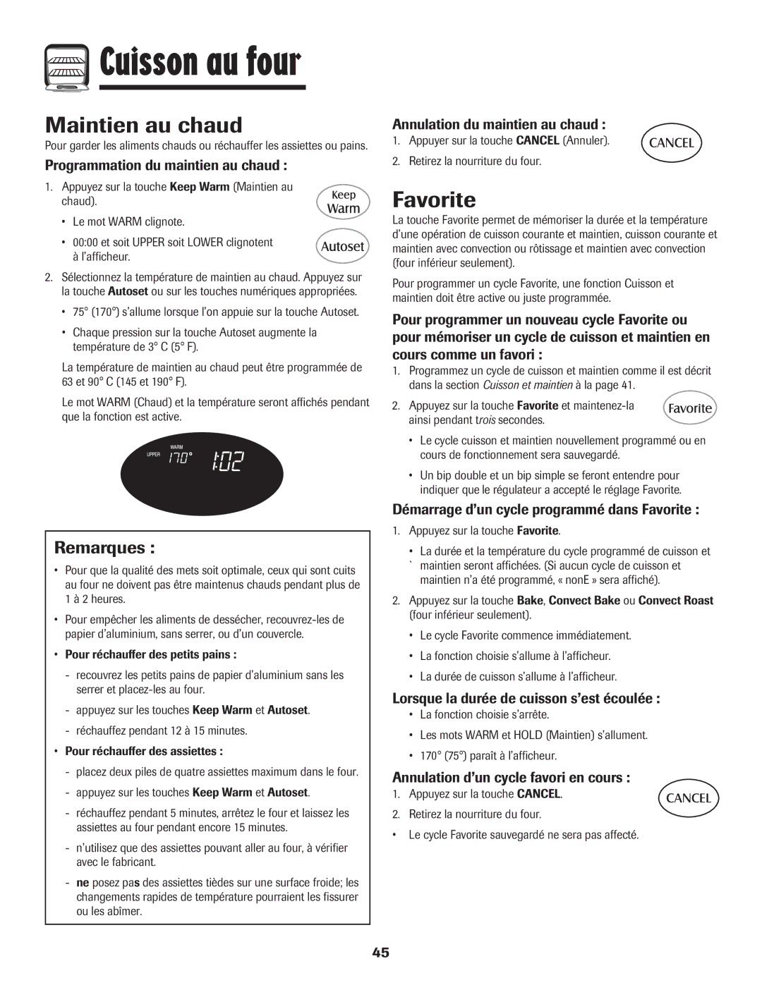 Maytag 850 Series warranty Maintien au chaud, Programmation du maintien au chaud, Annulation du maintien au chaud 