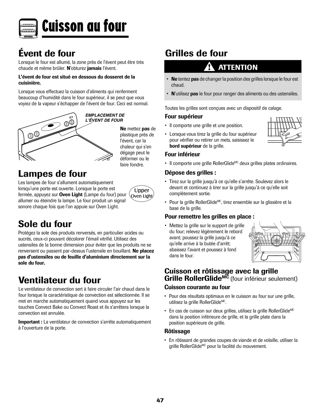 Maytag 850 Series warranty Évent de four, Lampes de four, Sole du four, Ventilateur du four, Grilles de four 