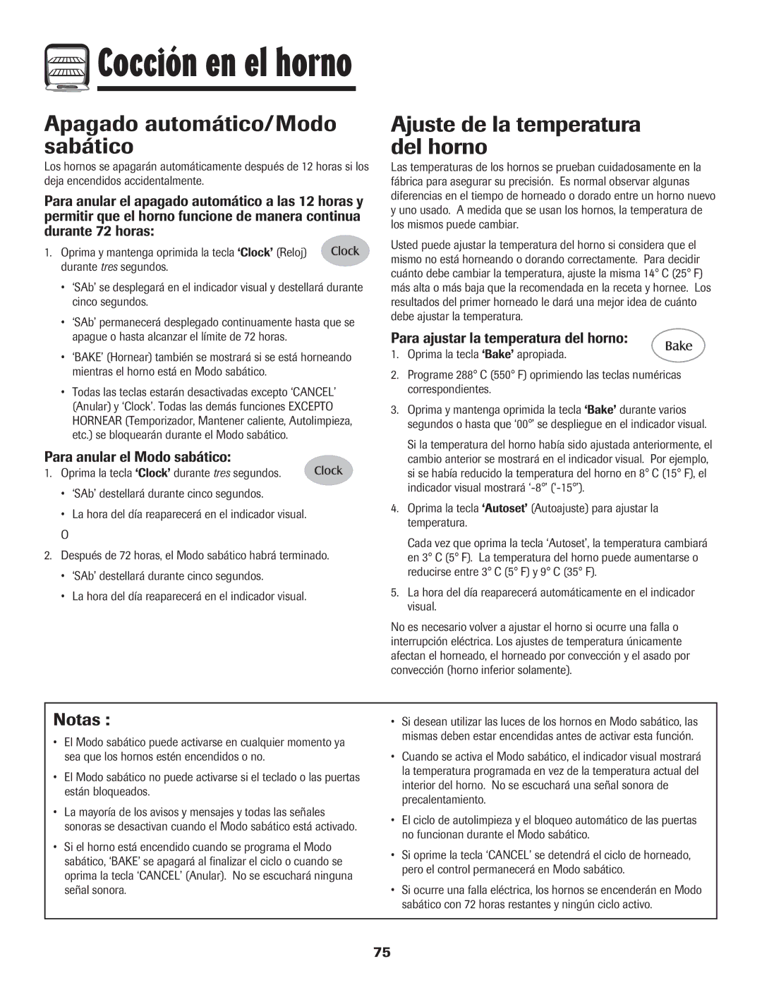 Maytag 850 Series Apagado automático/Modo sabático, Ajuste de la temperatura del horno, Para anular el Modo sabático 