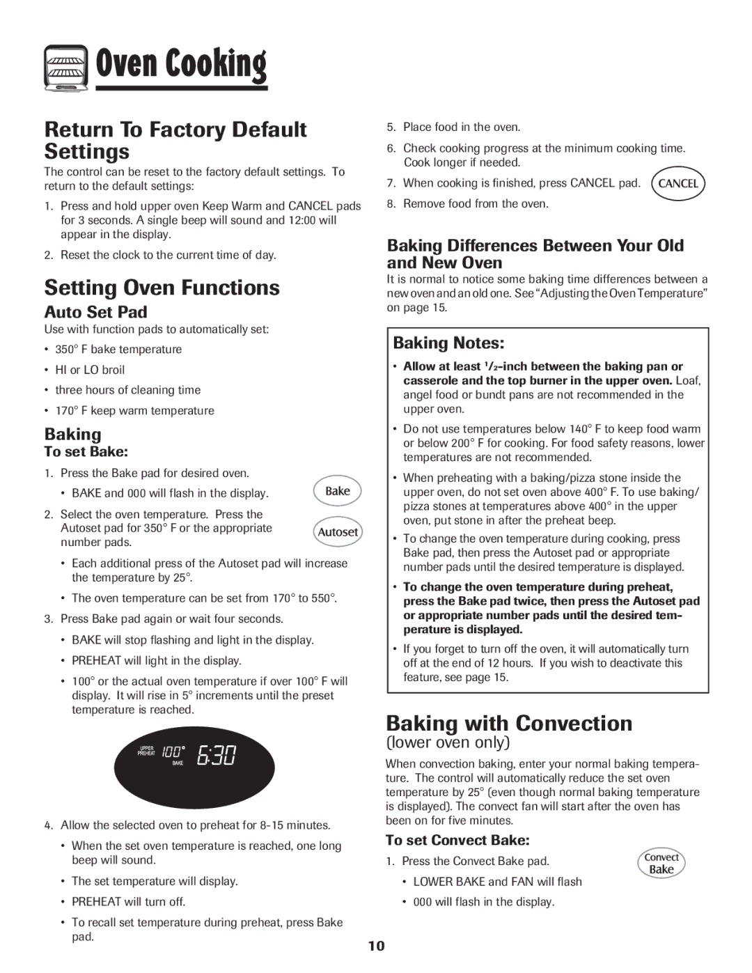 Maytag 850 important safety instructions Return To Factory Default Settings, Setting Oven Functions, Baking with Convection 