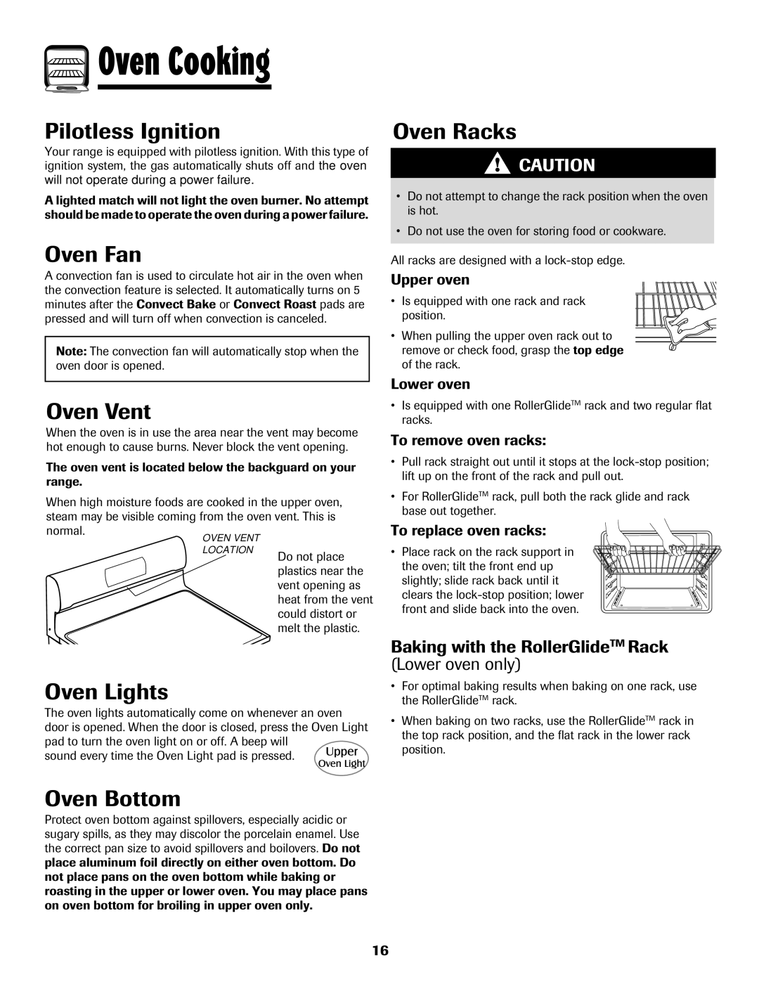 Maytag 850 important safety instructions Oven Fan, Oven Vent, Oven Lights, Oven Bottom, Oven Racks 