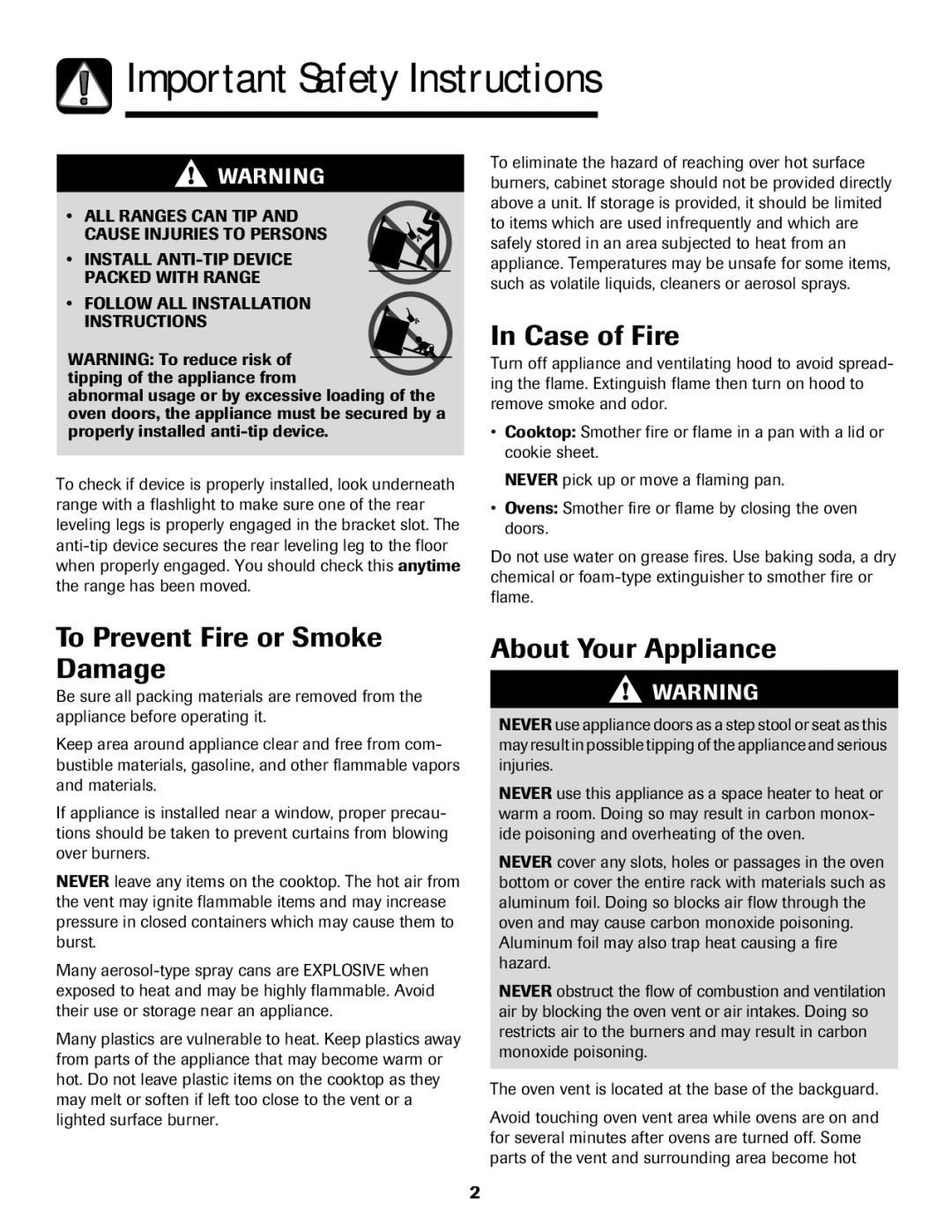 Maytag 850 Important Safety Instructions, Case of Fire, To Prevent Fire or Smoke Damage, About Your Appliance 