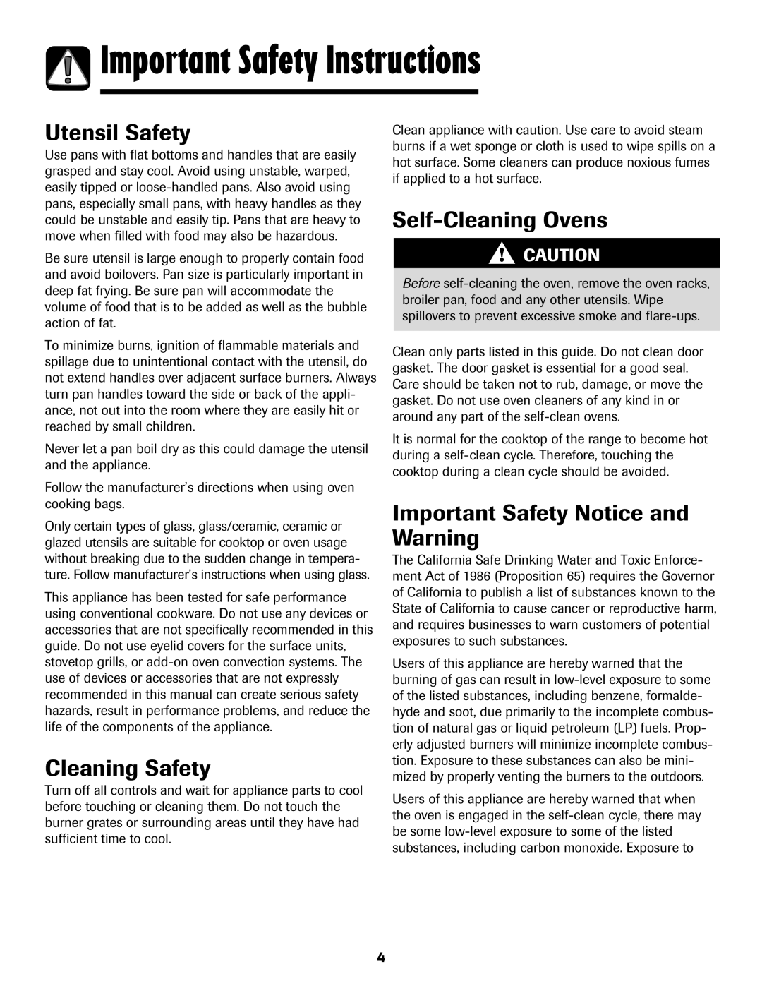 Maytag 850 Utensil Safety, Cleaning Safety, Self-Cleaning Ovens, Important Safety Notice and Warning 