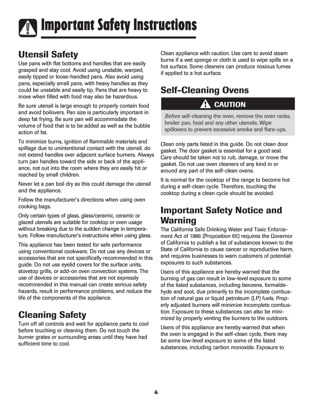 Maytag 850 Utensil Safety, Cleaning Safety, Self-Cleaning Ovens, Important Safety Notice and Warning 