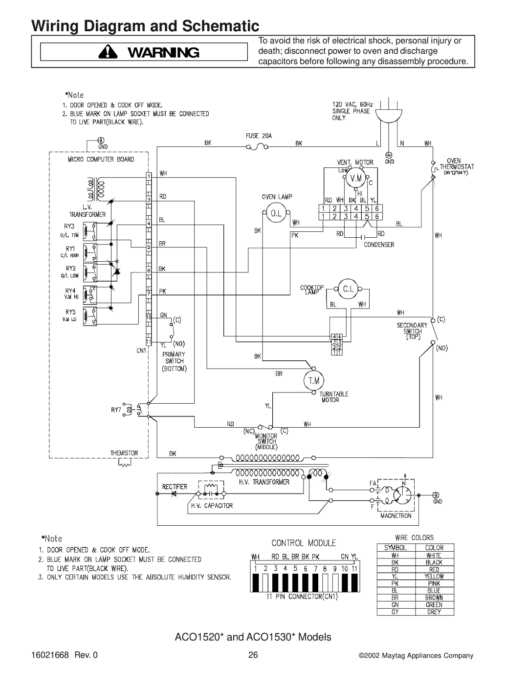 Maytag ACO1840AC, ACO1560AB, ACO1530AB, ACO1840AB, ACO1560AC, ACO1560AS, ACO1860AC, ACO1560AW Wiring Diagram and Schematic 