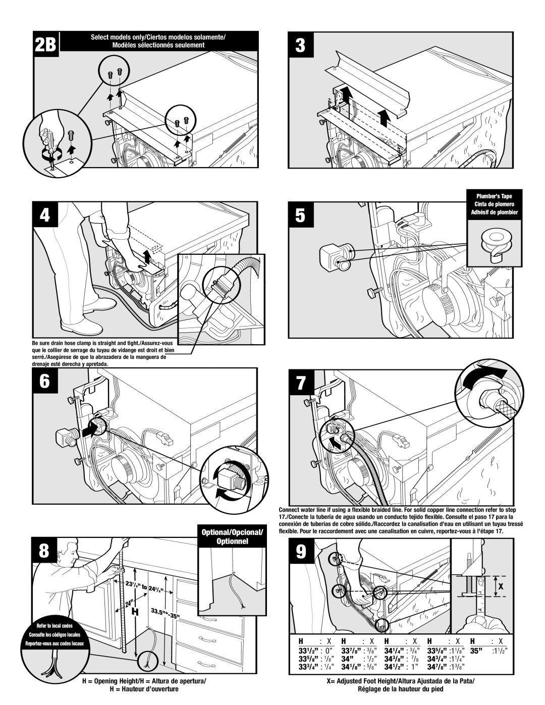 Maytag ADB1500AWW installation instructions 33.5, Plumber’s Tape 