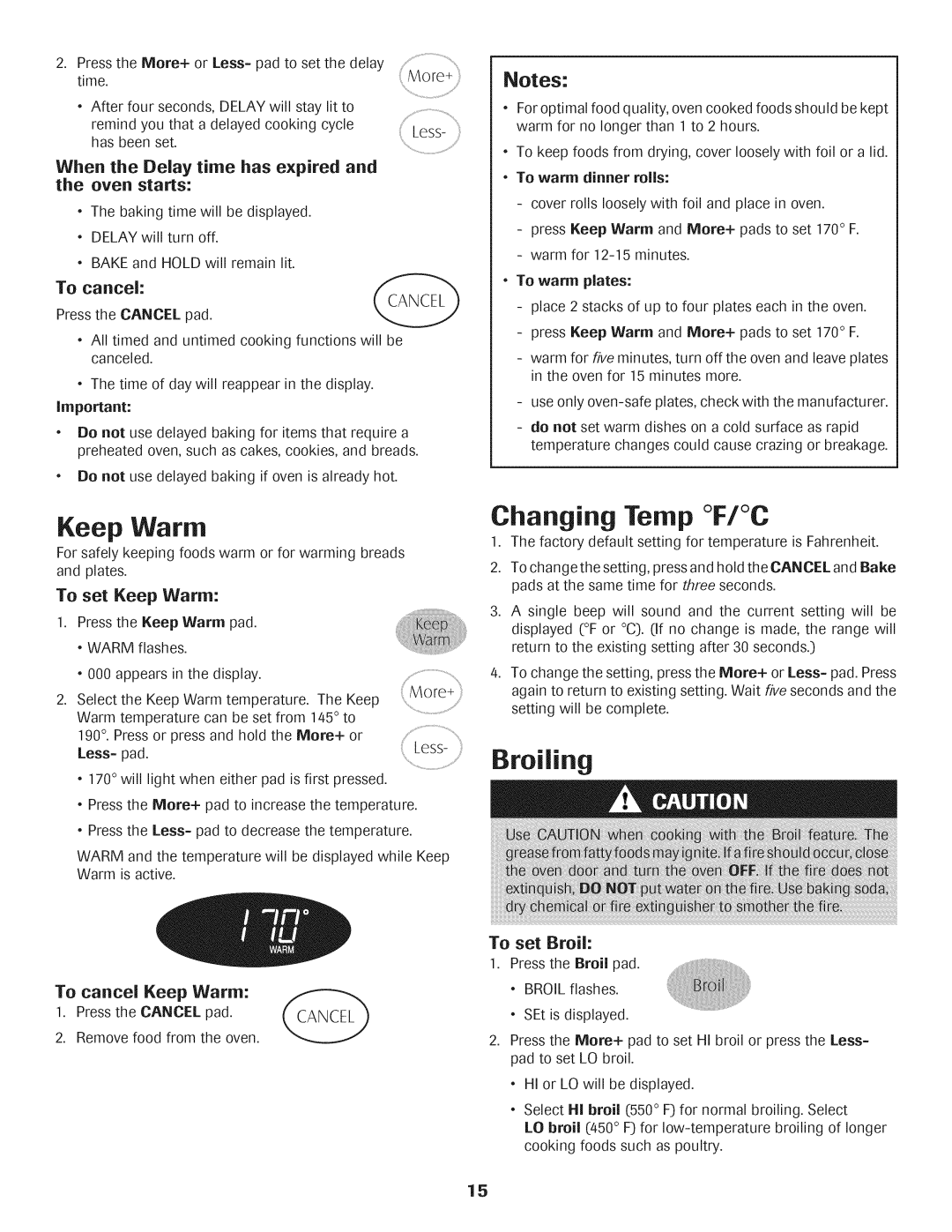 Maytag AGS1740BDQ, AGS1740BDW, 8113P592-60 Changing Temp F/C, To set Keep Warm, To cancel Keep Warm, To set Broil 