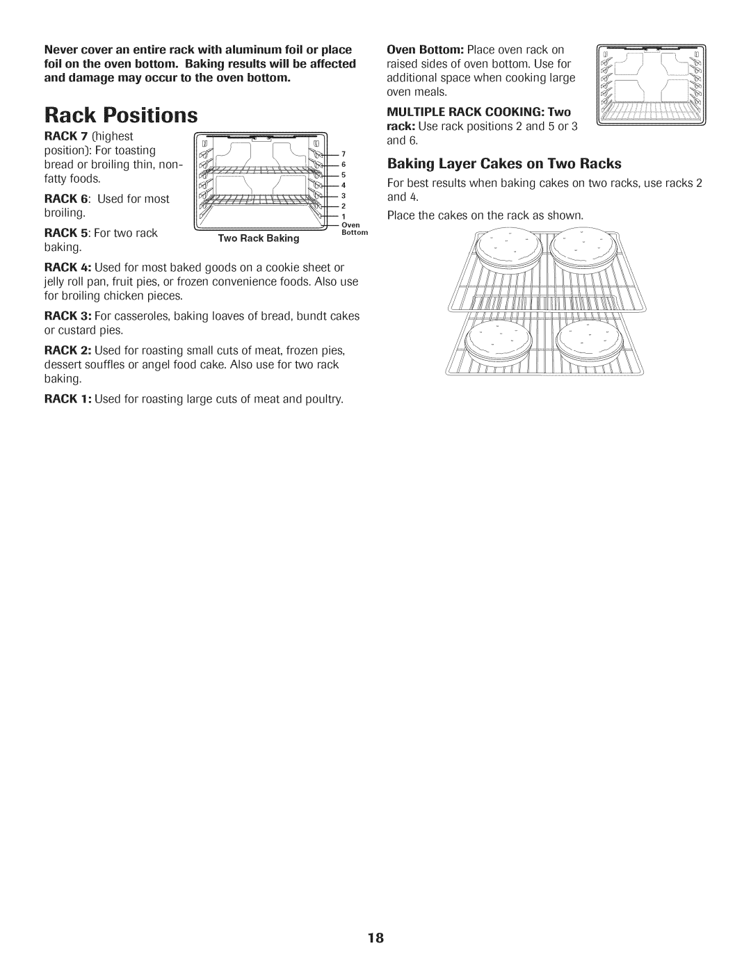 Maytag AGS1740BDQ, AGS1740BDW, 8113P592-60 Rack Positions, Baking Layer Cakes on Two Racks, MULTIPLE RACK COOKING Two 