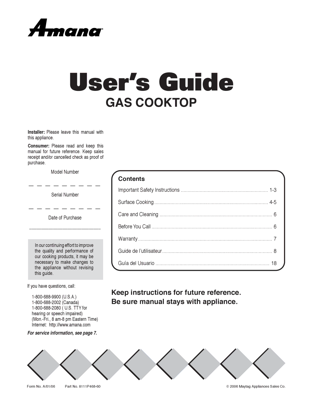 Maytag AKS3040 important safety instructions User’s Guide, Contents 