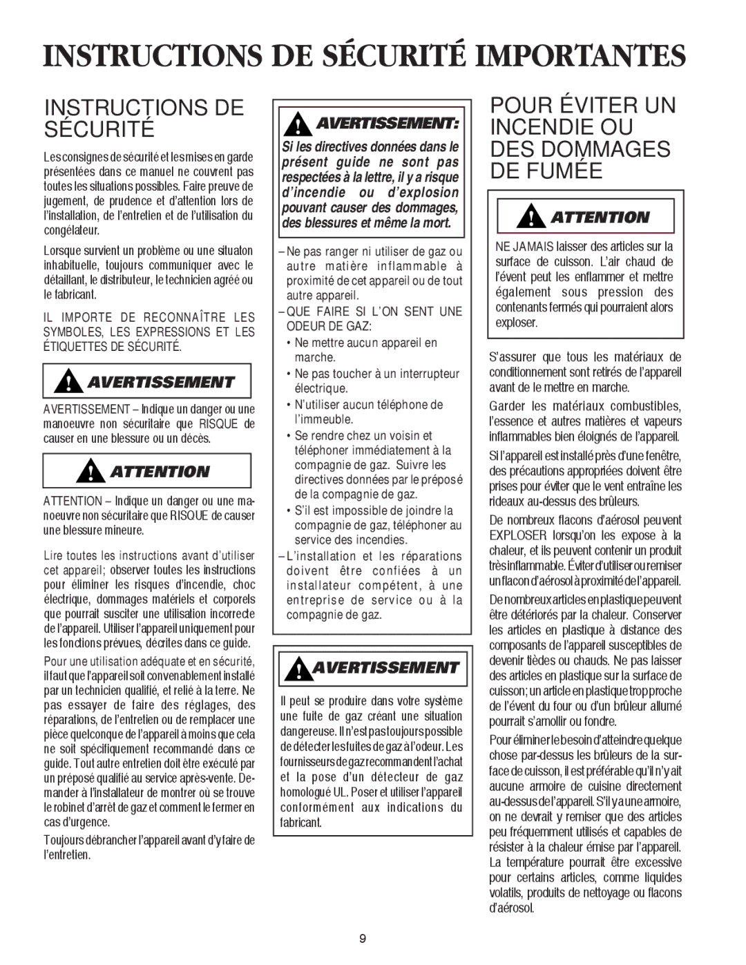 Maytag AKS3040 important safety instructions Instructions DE Sécurité, Pour Éviter UN Incendie OU DES Dommages DE Fumée 