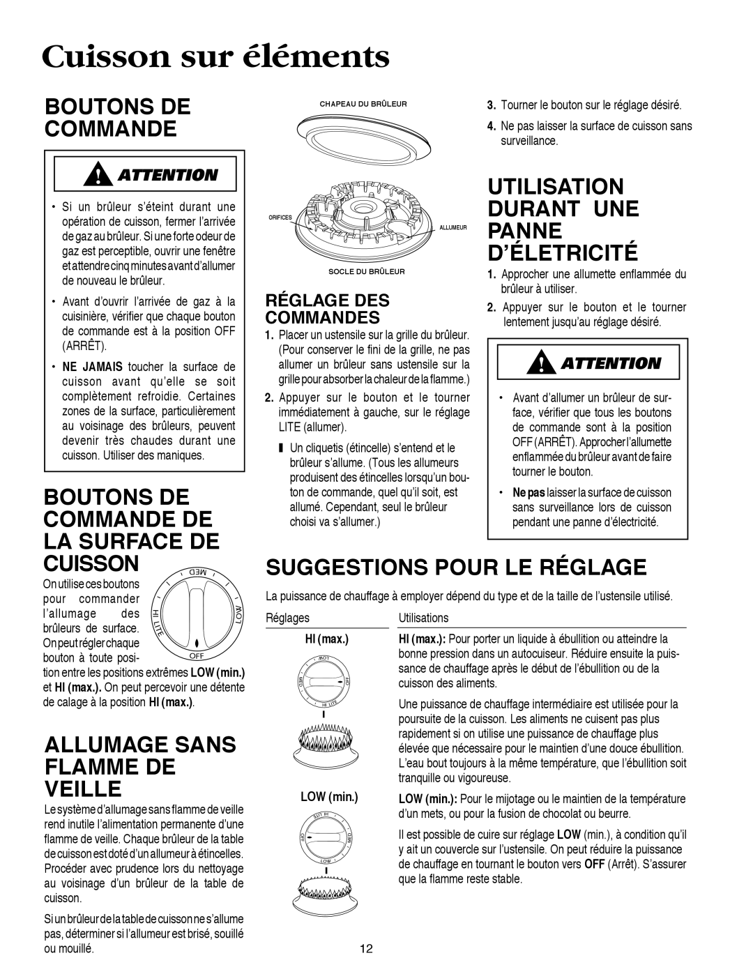 Maytag AKS3040 important safety instructions Cuisson sur éléments 