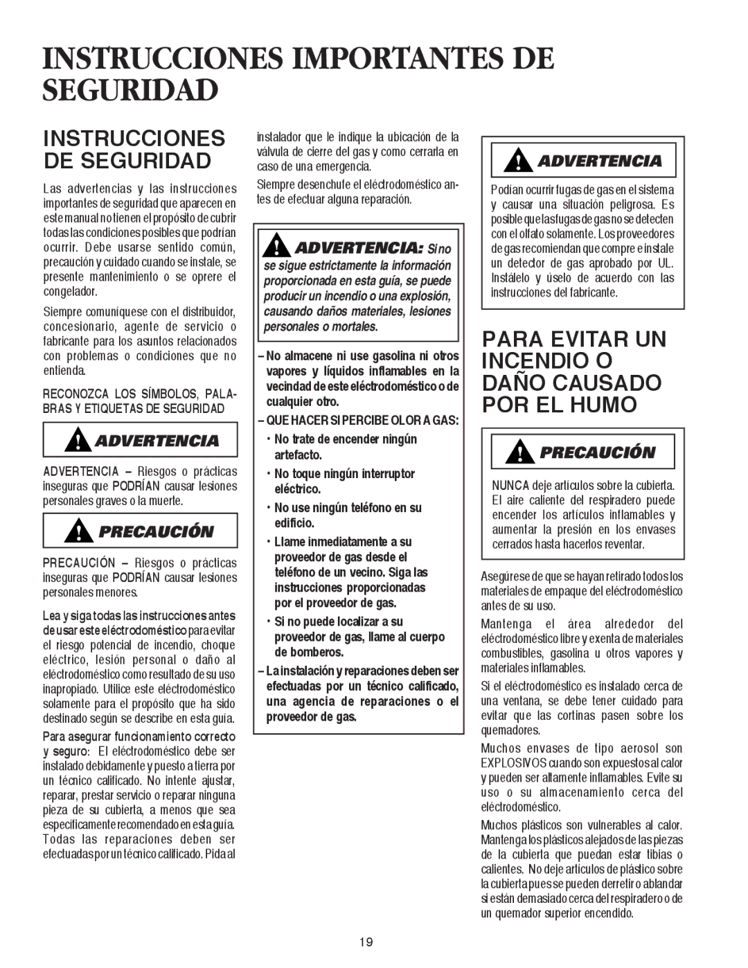 Maytag AKS3040 important safety instructions Instrucciones DE Seguridad, Para Evitar UN Incendio O Daño Causado POR EL Humo 