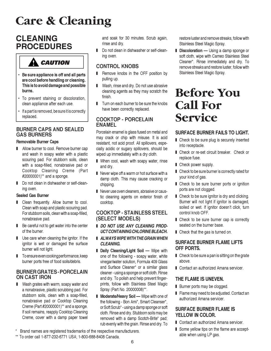 Maytag AKS3040 important safety instructions Care & Cleaning, Before You Call For Service, Cleaning Procedures 