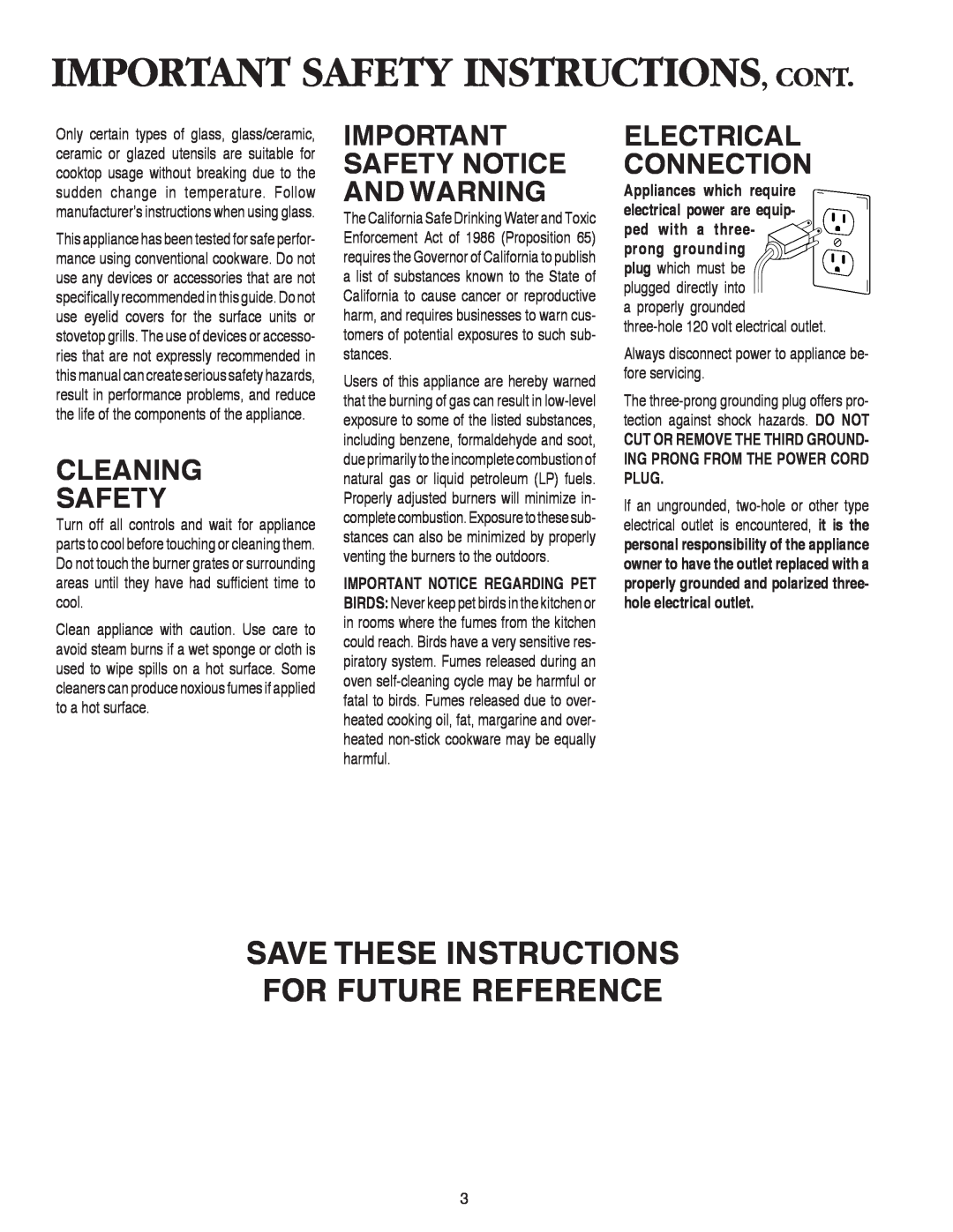 Maytag AKS3040 Important Safety Instructions, Cont, Save These Instructions For Future Reference, Cleaning Safety 
