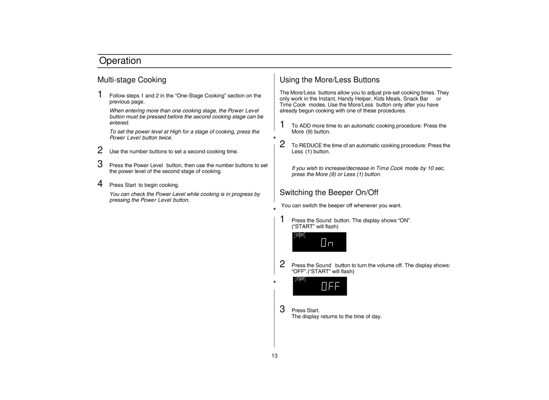 Maytag AMC5101AAS, AMC5101AAB/W owner manual Using the More/Less Buttons, Switching the Beeper On/Off 