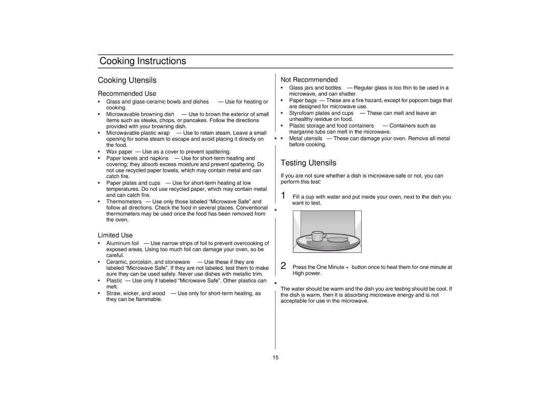 Maytag AMC5101AAS, AMC5101AAB/W owner manual Cooking Instructions, Cooking Utensils, Testing Utensils 