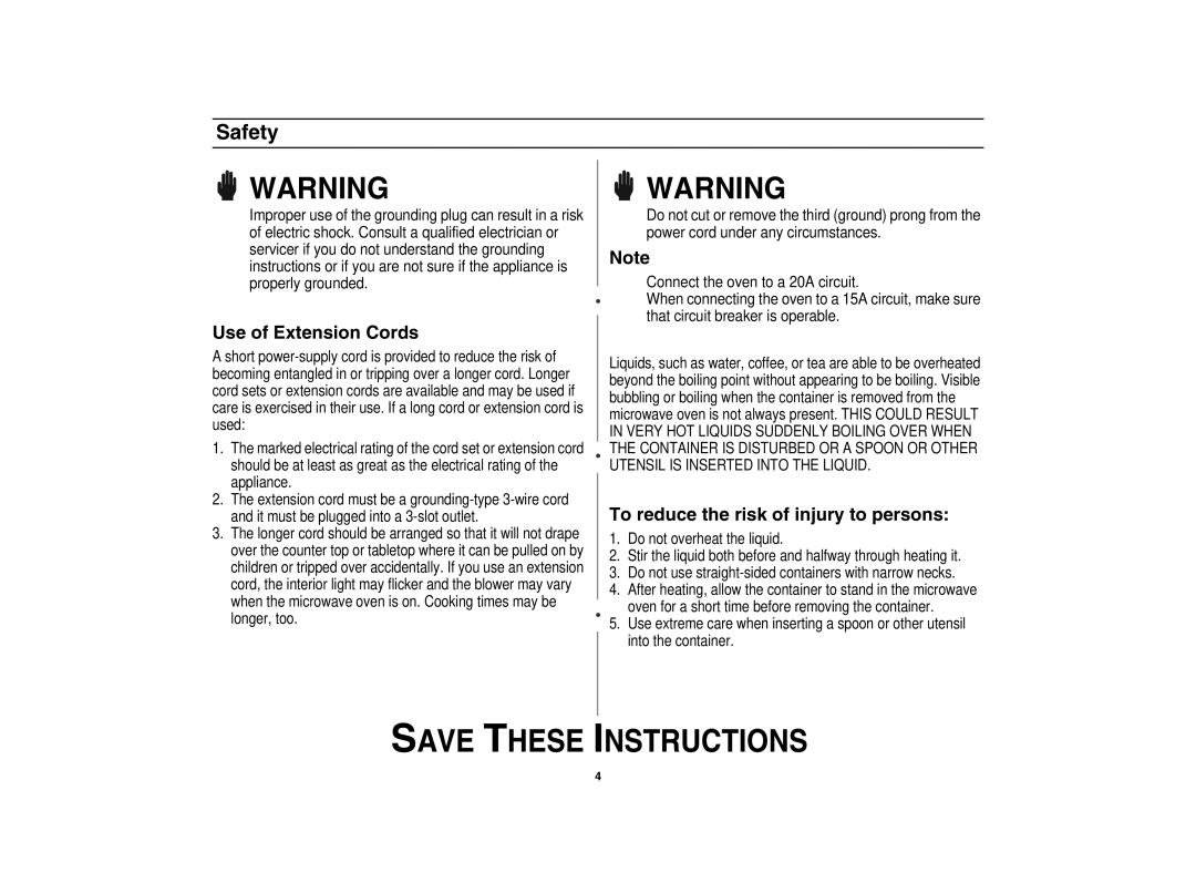 Maytag AMC5101AAB/W, AMC5101AAS owner manual Use of Extension Cords 