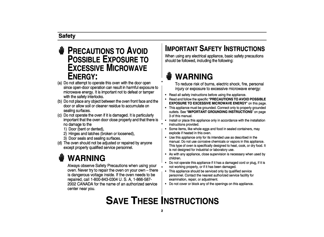 Maytag AMC5101AAB/W, AMC5101AAS Save These Instructions, Safety, Energy, Precautions To Avoid, Excessive Microwave 