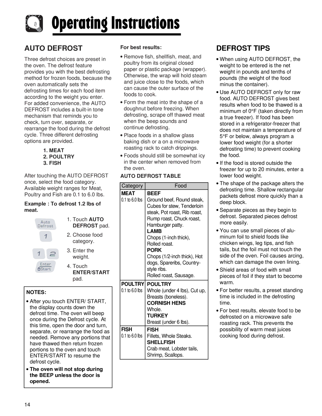 Maytag AMV5164AC, AMV5164AA important safety instructions Auto Defrost, Defrost Tips 