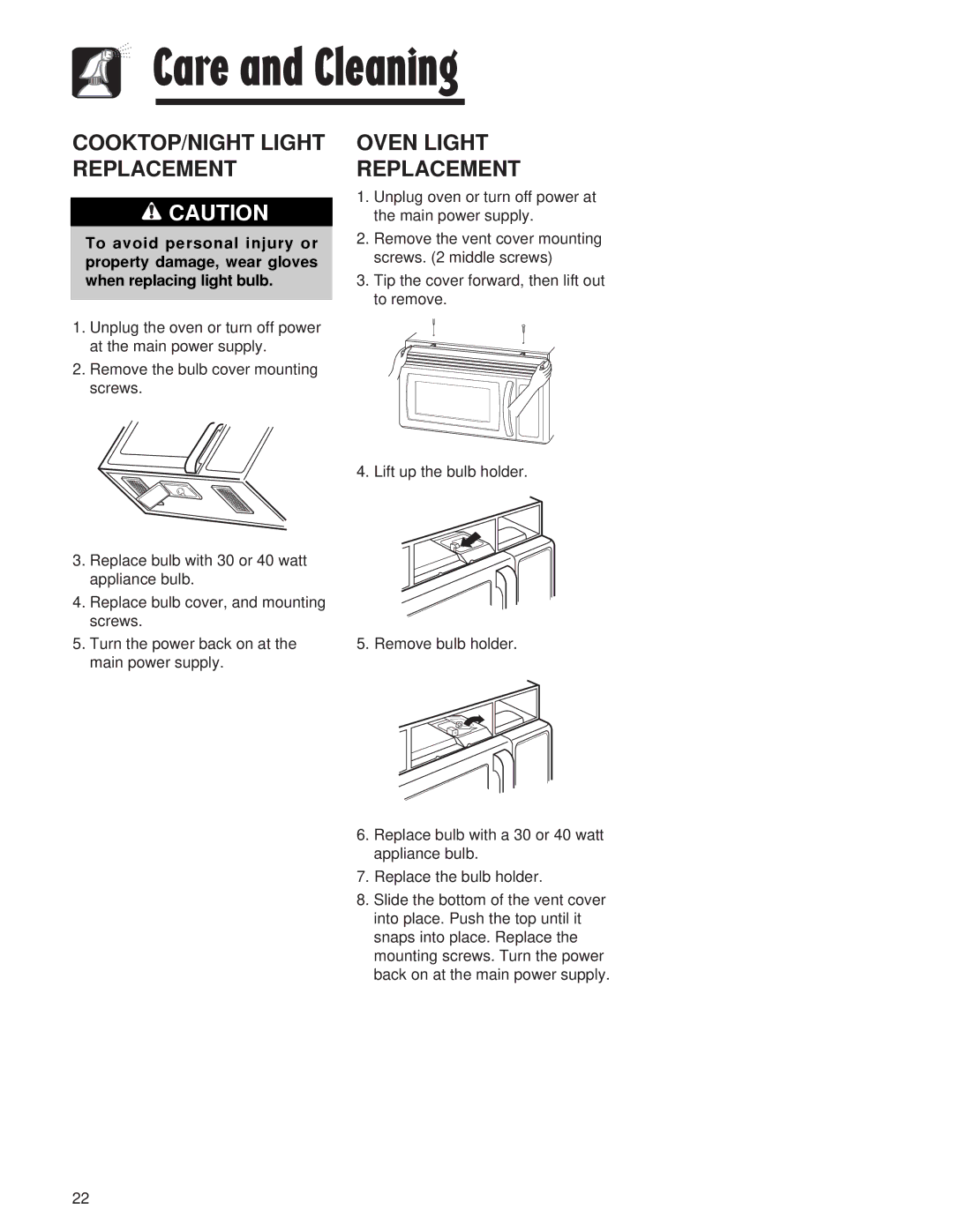 Maytag AMV5164AC, AMV5164AA important safety instructions Oven Light, Replacement, COOKTOP/NIGHT Light 