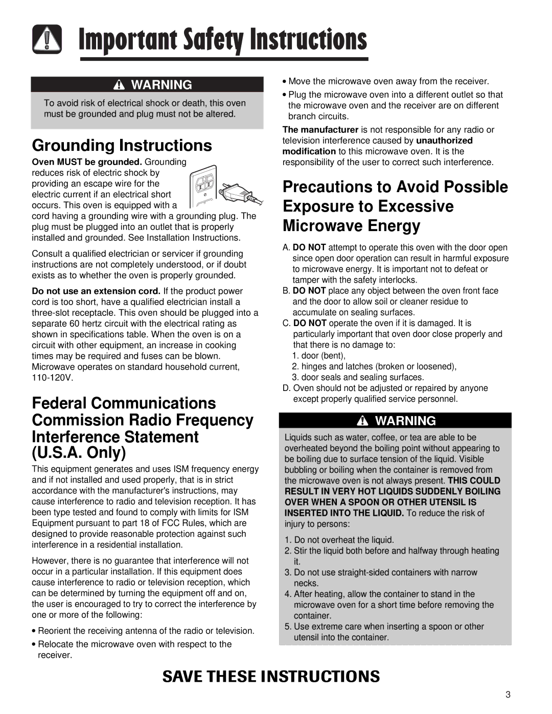 Maytag AMV5164AA, AMV5164AC important safety instructions Grounding Instructions 