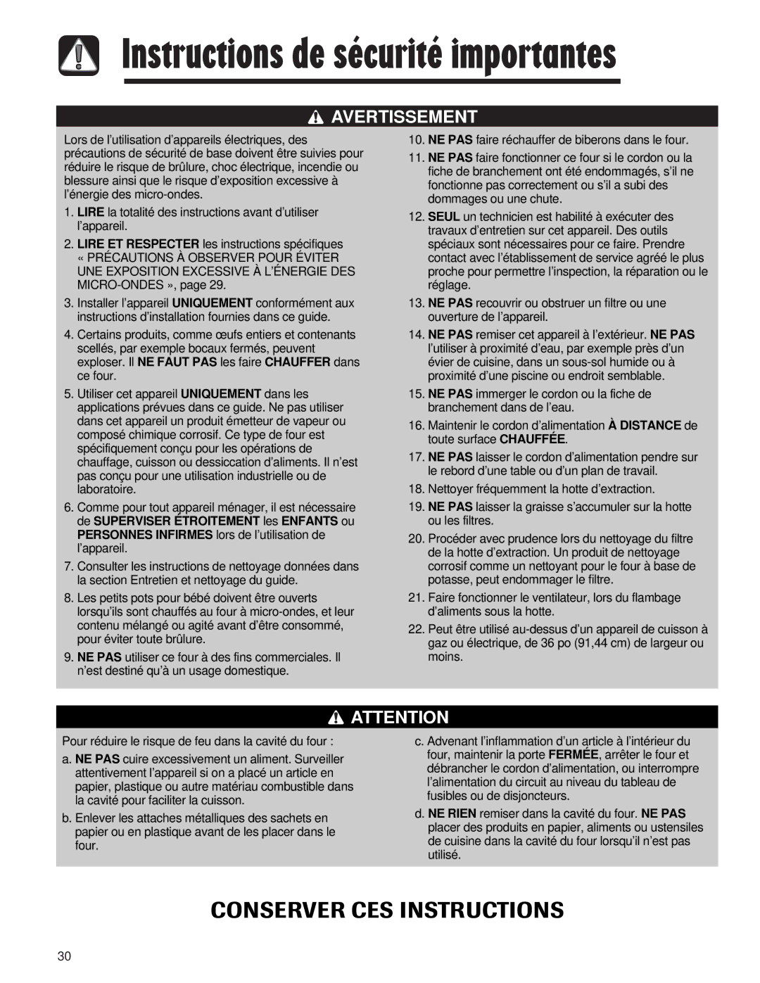 Maytag AMV5164AC, AMV5164AA important safety instructions Instructions de sécurité importantes 