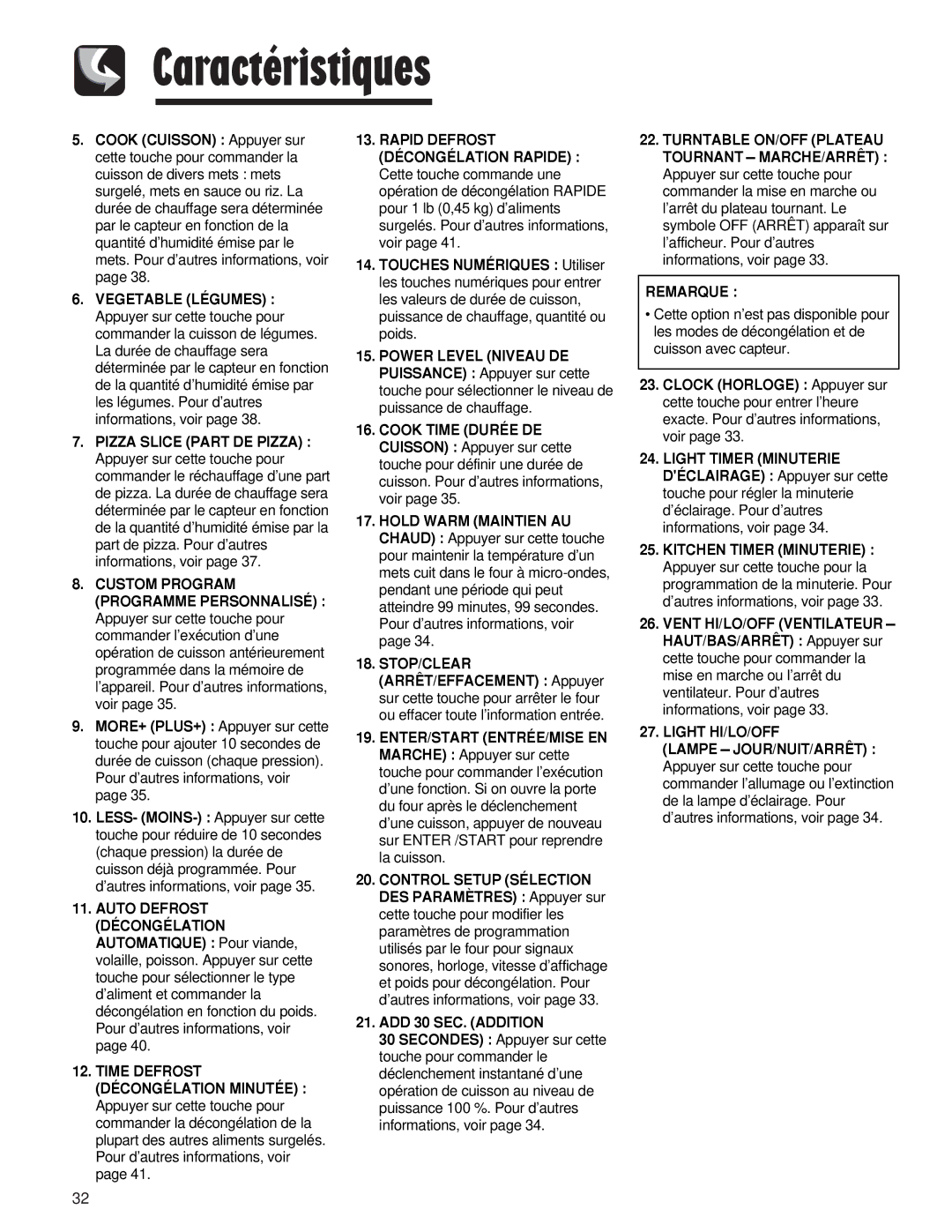 Maytag AMV5164AC, AMV5164AA important safety instructions ADD 30 SEC. Addition, Remarque, Light HI/LO/OFF 