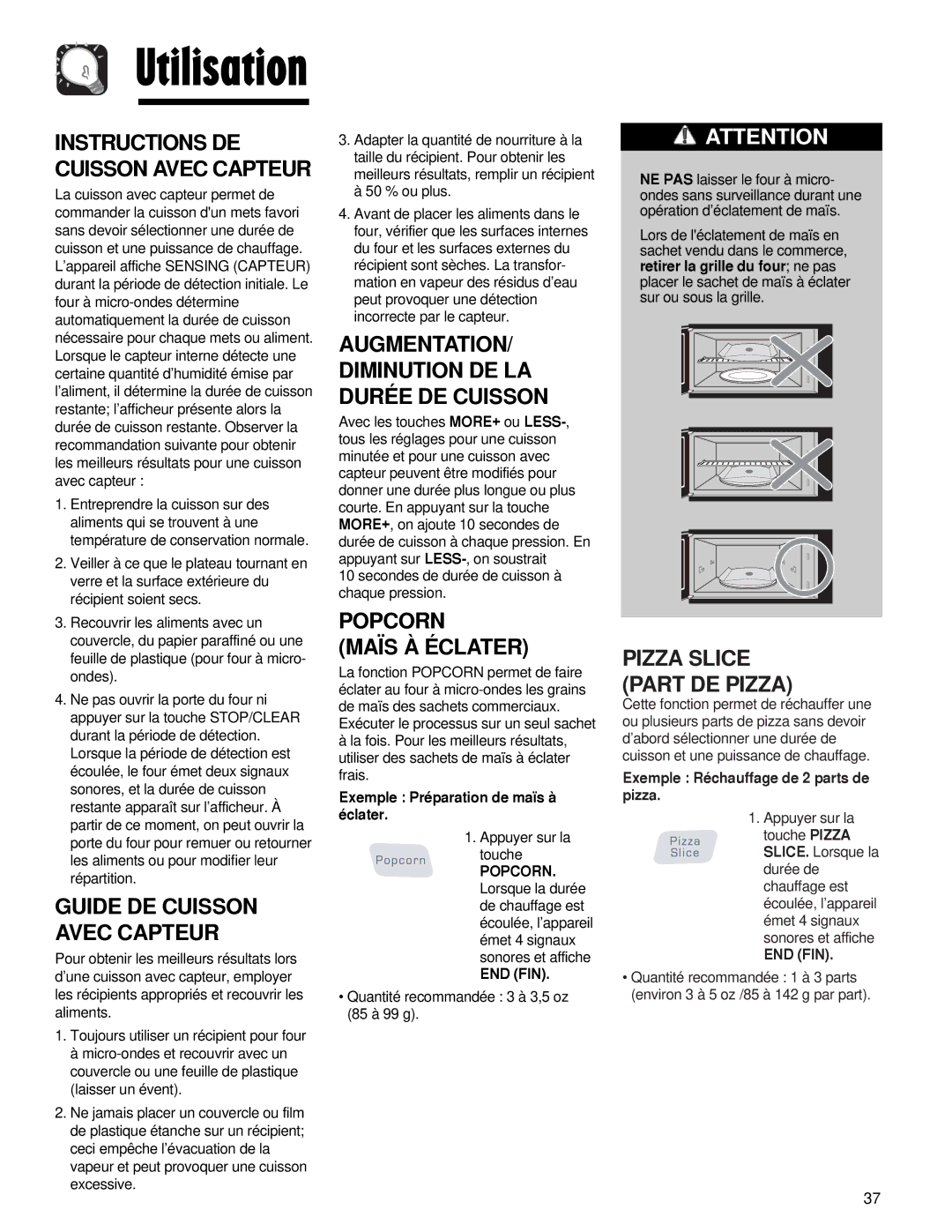 Maytag AMV5164AA Popcorn Maïs À Éclater, Guide DE Cuisson Avec Capteur, AUGMENTATION/ Diminution DE LA Durée DE Cuisson 