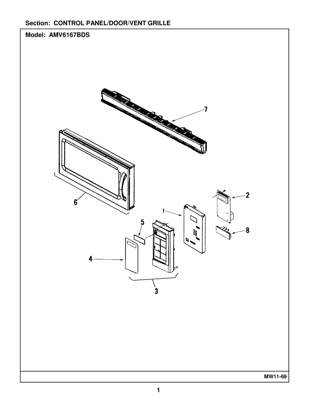 Maytag manual Section Control PANEL/DOOR/VENT Grille Model AMV6167BDS 