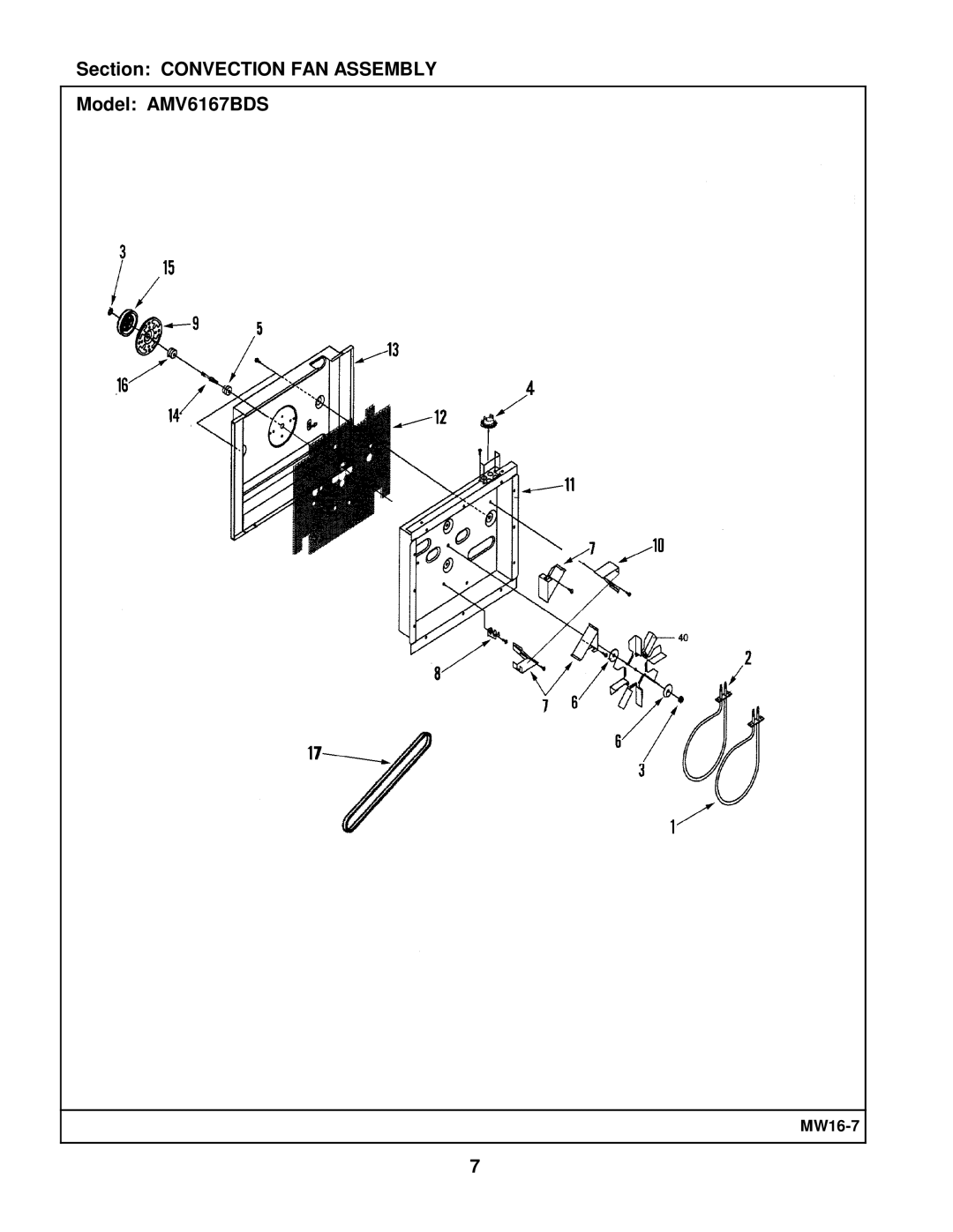 Maytag manual Section Convection FAN Assembly Model AMV6167BDS 
