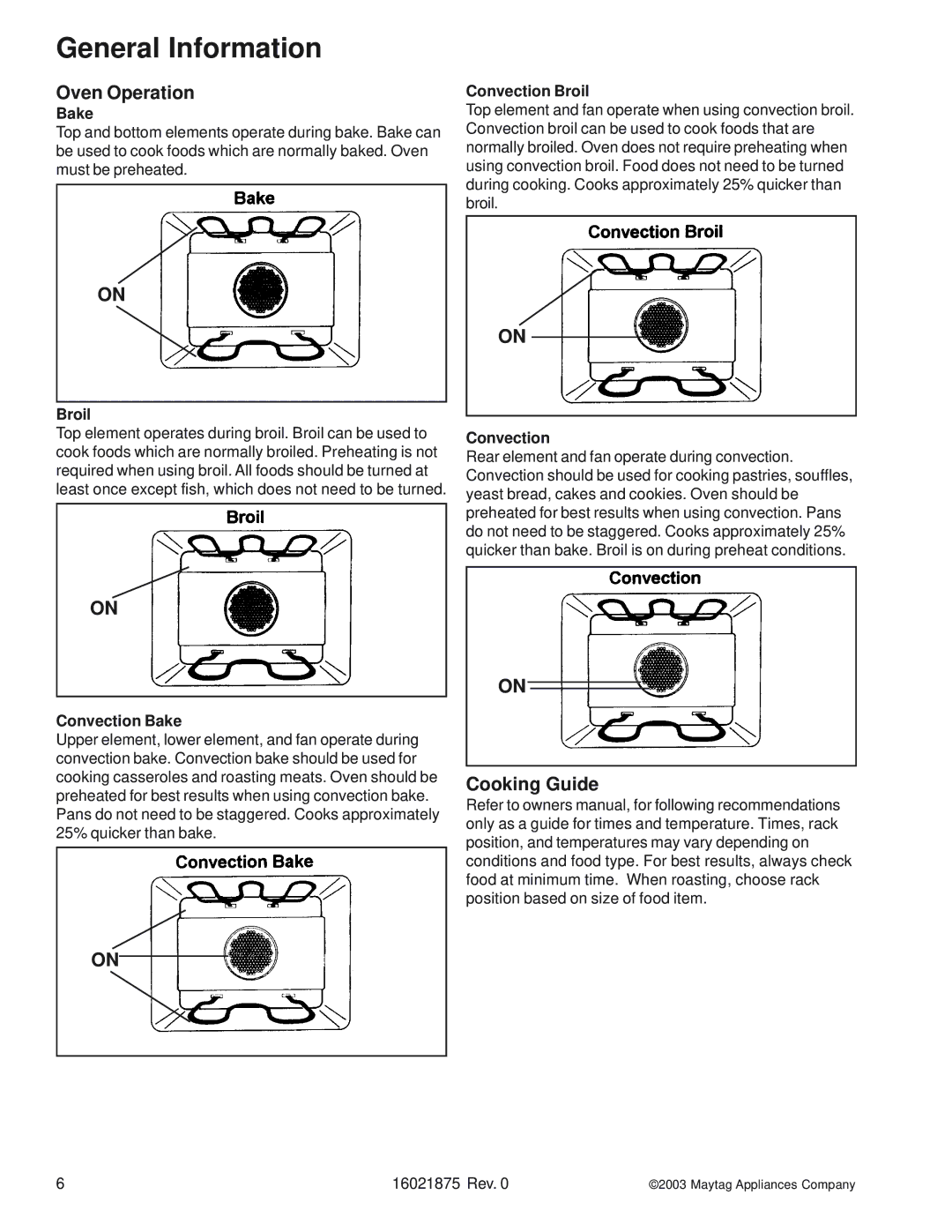 Maytag AOES3030, AOCS3040 manual General Information, Oven Operation, Cooking Guide 