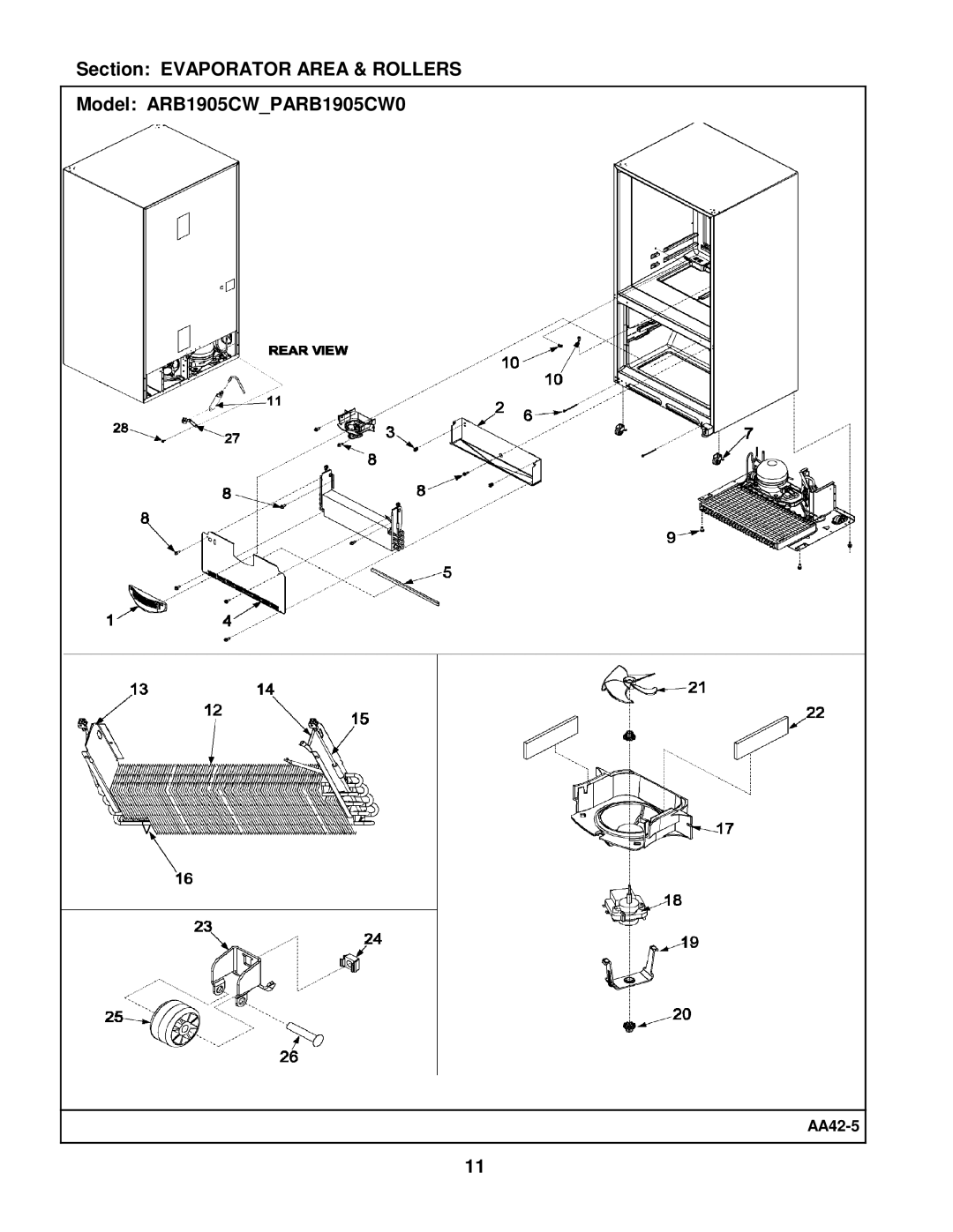 Maytag manual Section Evaporator Area & Rollers Model ARB1905CWPARB1905CW0 