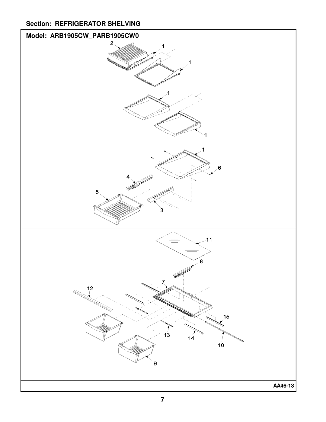 Maytag manual Section Refrigerator Shelving Model ARB1905CWPARB1905CW0 