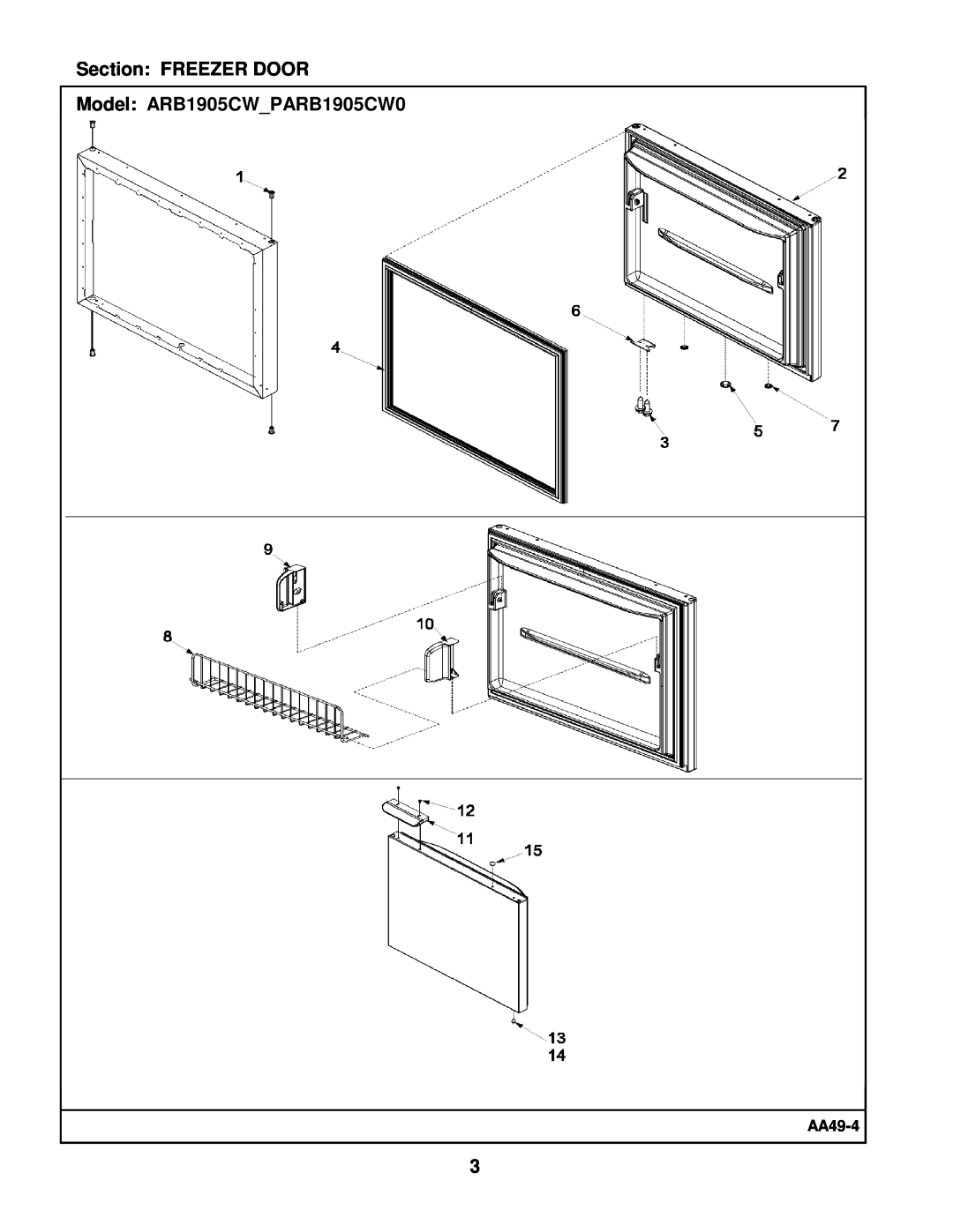 Maytag manual Section FREEZER DOOR, AA49-4, Model ARB1905CW PARB1905CW0 