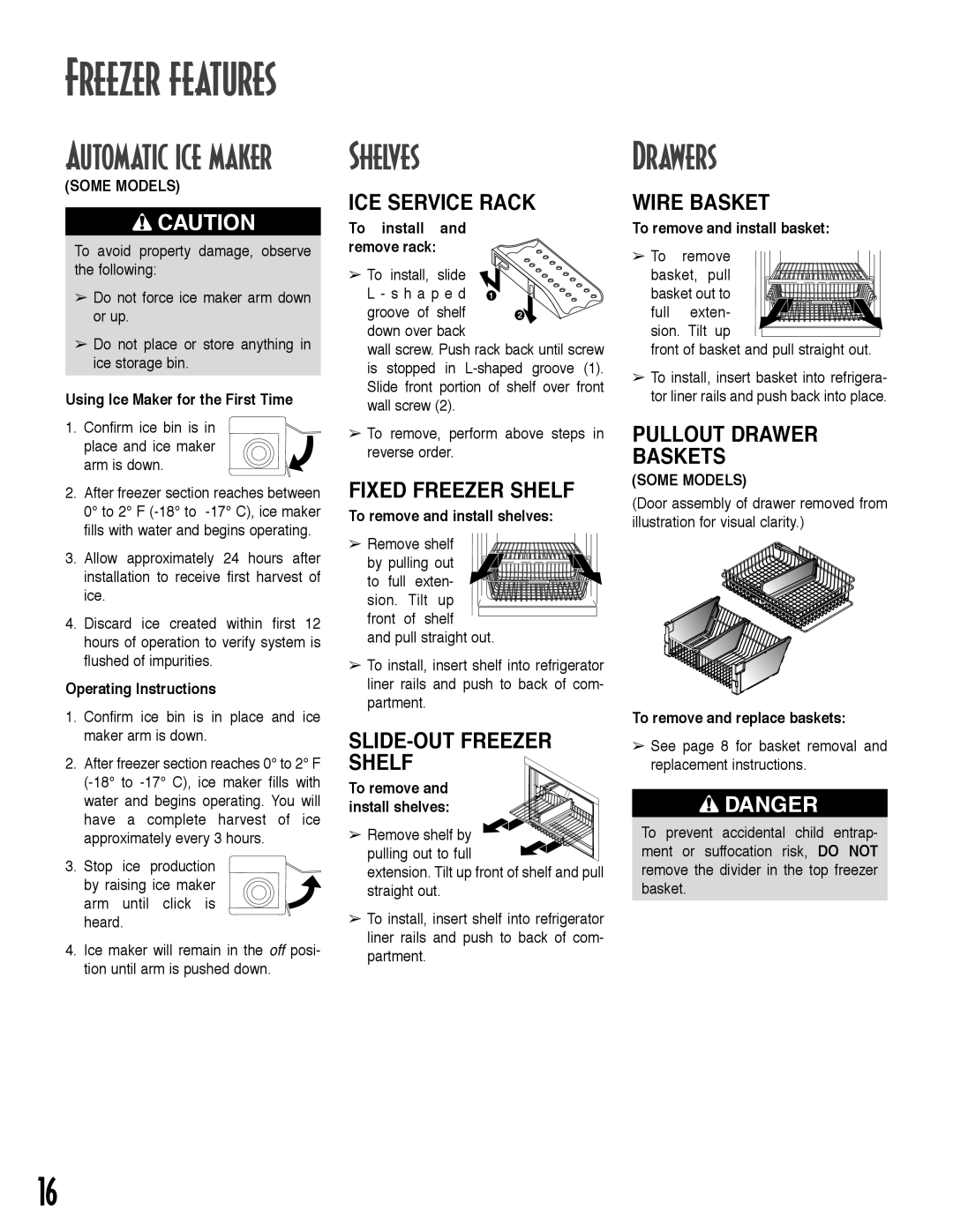 Maytag ARB2257CSR, ARB2557CSL, ARB2557CSR, ARB2259CB, ARB2557CW, ARB2557CC, ARB2259CC Shelves, Drawers, Automatic ice maker 